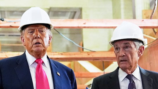 President Donald Trump and Federal Reserve chairman Jerome Powell toured the Fed’s office renovation in July.