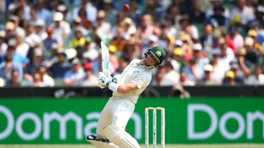 Steve Smith dodges a bouncer during the Boxing Day Test against New Zealand last year.
