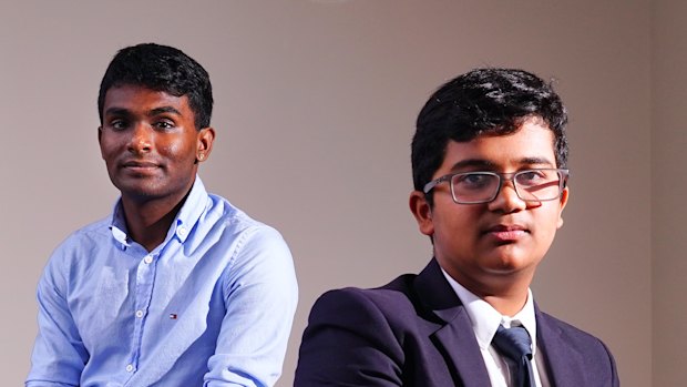 Dr Devang Krishna has been tutoring Point Cook P-9 year 8 student Madhav Rajesh ahead of the select-entry high school exam on Saturday. 