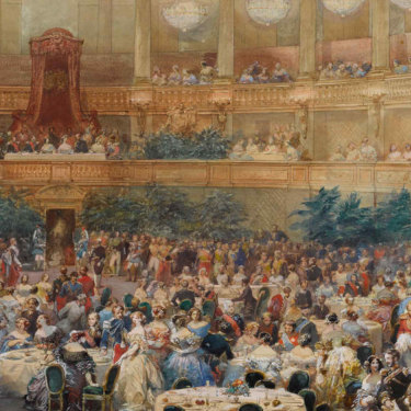 A banquet at Versailles in the presence of Napoleon, 1854.