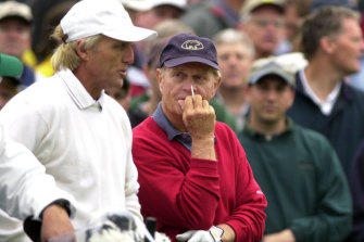Greg Norman and Jack Nicklaus at the Masters in 2001.