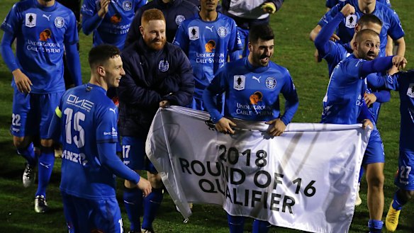 Fairytale run: Avondale FC celebrate their win after the FFA Cup Round of 32 match.