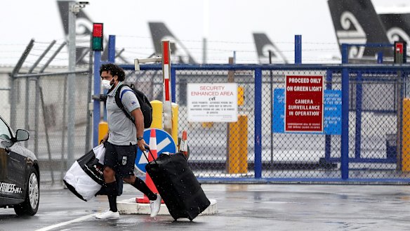 Adam Blair arrives at Auckland airport on Sunday ready to depart for Tamworth after an emotional farewell with family.