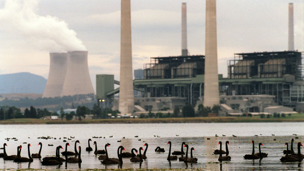 AGL's Liddell power station (foreground) with the cooling towers of the firm's sister plant, Bayswater - both bought from the NSW government in 2014.
