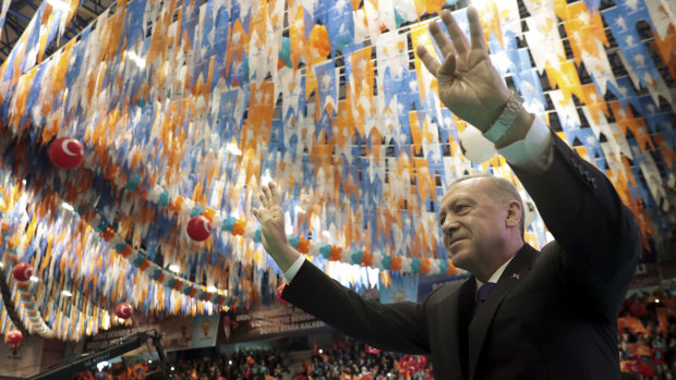 Turkey's President Recep Tayyip Erdogan salutes his supporters at a rally in the Black Sea city of Ordu on Sunday.