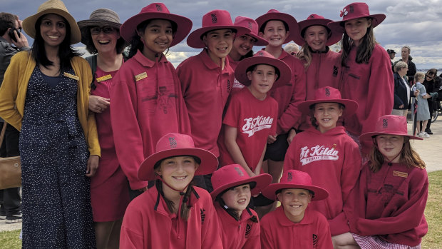 Students from St Kilda Primary School after their meeting with Meghan and Harry.