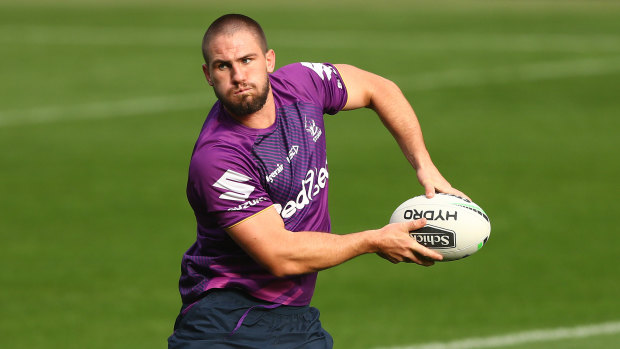 Offloading: Melbourne Storm's Chris Lewis on the ball during a training session at AAMI Park.