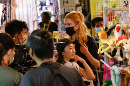 Australian actor Nicole Kidman during the filming of a scene for the Amazon Prime series Expats in Hong Kong on Monday. She was spotted at a COS shop last week.