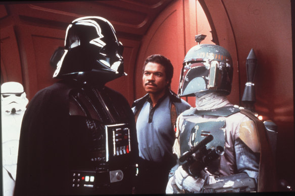 Darth Vader (David Prowse), Lando Calrissian (Billy Dee Williams) and Boba Fett (Jeremy Bulloch) in <i>The Empire Strikes Back.