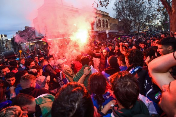 Five people were arrested after flares were lit during the celebrations. 