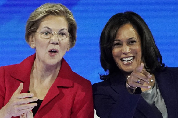 Former presidential candidates now potential running mates to Joe Biden, Senators Elizabeth Warren, left, and Kamala Harris.