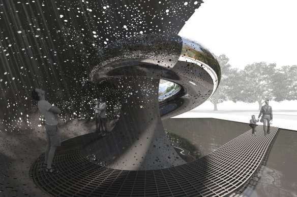 A computer generated image showing the inside of Lindy Lee’s Ouroboros sculpture at the National Gallery of Australia.