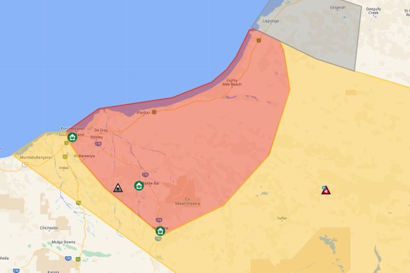 The red alert zone as of 7pm. 