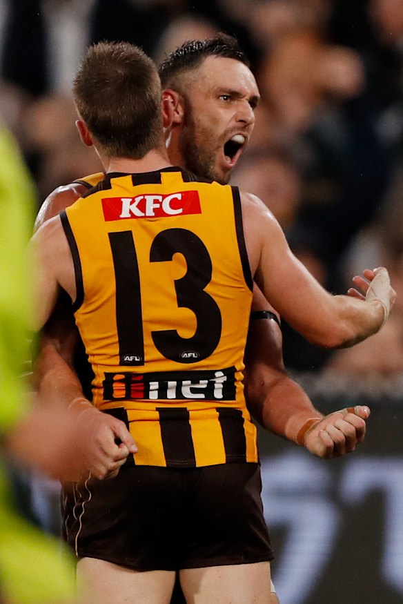 Jack Gunston celebrates a goal.