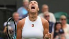 Aryna Sabalenka of Belarus reacts during her second round women’s singles match against Marie Bouzkova of the Czech Republic.