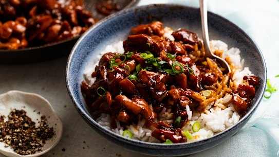 This speedy chicken stir-fry is sticky, sweet, savoury and a little bit spicy.