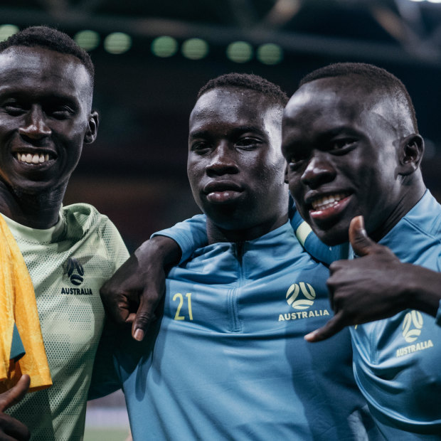 Thomas Deng, Garang Kuol and Awer Mabil are the first Sudanese-Australians to represent the Socceroos at a World Cup.