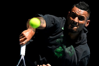 Nick Kyrgios pictured during a practice session ahead of his Australian Open campaign. 