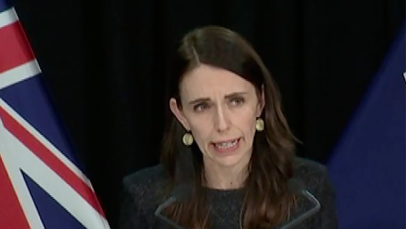 NZ PM Jacinda Ardern announcing the return to lockdowns from Wellington on Tuesday night.