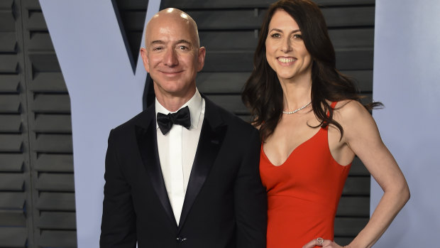 Amazon founder Jeff Bezos and his wife MacKenzie Bezos at the Vanity Fair Oscar party.