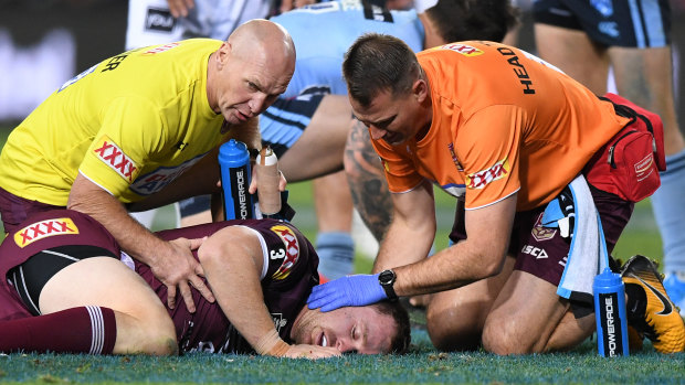 Morgan was left convulsing on the ground after copping a stray elbow from teammate Josh McGuire in the second half. 
