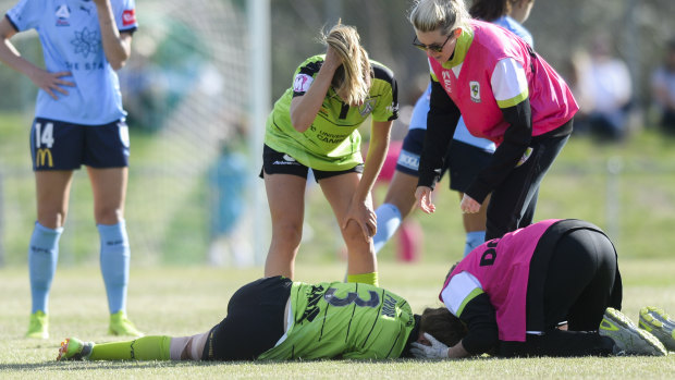 Canberra United defender Tash Prior was unconscious for more than four minutes. 