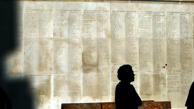 The Wall of Remembrance listing the names of fallen soldiers at the Australian National Memorial in Villiers-Bretonneux in France. 