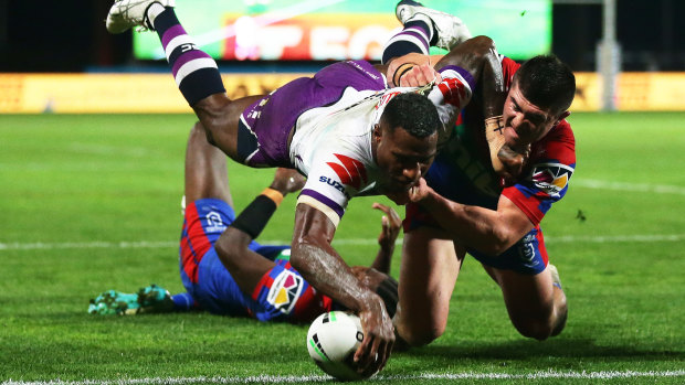 Vunivalu scores for the Storm on Saturday night. 