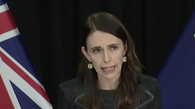 NZ PM Jacinda Ardern announcing the return to lockdowns from Wellington on Tuesday night.