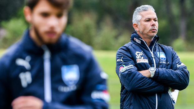New gaffer, new style: Steve Corica oversees a Sydney FC training session.