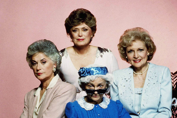 Betty White (right) with her Golden Girls co-stars Bea Arthur (left), Rue McClanahan (back) and Estelle Getty.