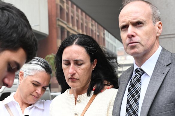 The family of Aaron Papazoglu leave court after the bail hearing in Sydney. 