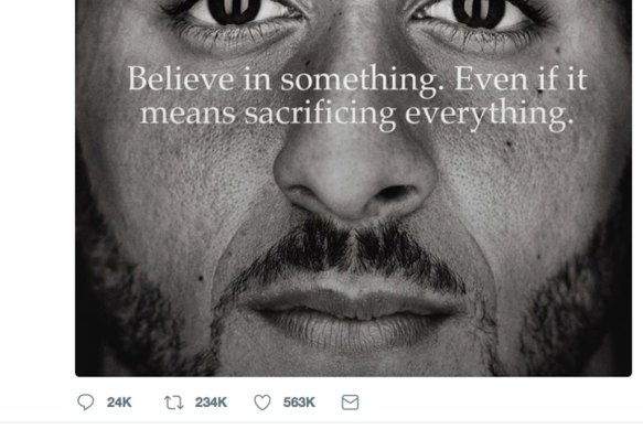 Former National Football League player Colin Kaepernick in a Nike advertisement.