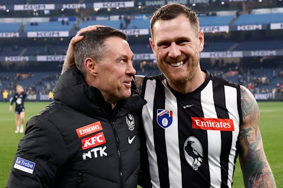 Full of confidence: Collingwood coach Craig McRae (left).