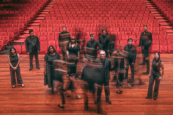 Bjork’s choice: Stefan Pugliese (rear, third from the left) and members of the Perth choir Voyces.