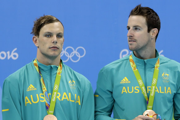 Kyle Chalmers and James Magnussen at the 2016 Olympics.