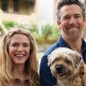 Harriet Dyer and Patrick Brammall (with Colin the dog) in Colin From Accounts. 