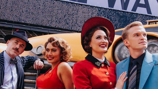 Bobby Fox, Angelina Thomson, Annie Aitken and Cody Simpson … and that taxi.