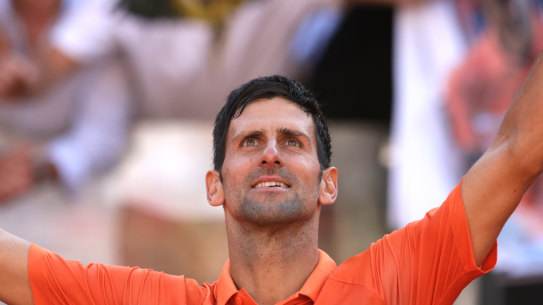 Novak Djokovic of Serbia celebrates a victory this month.