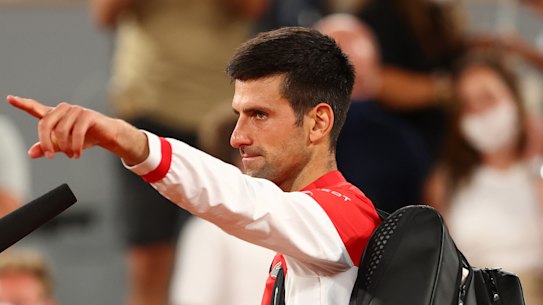 Novak Djokovic celebrates after winning his Men’s Singles Semi Final match against Rafael Nadal.