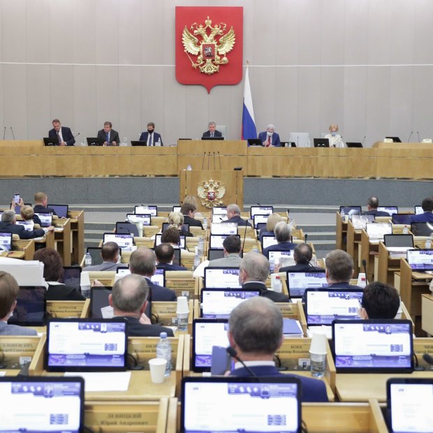 A session of the Duma, Russia’s lower house of parliament, in May 2021.