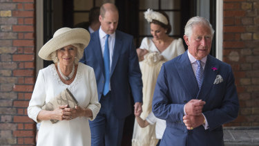 Prince Charles and Camilla Duchess of Cornwall arrive for the christening service.
