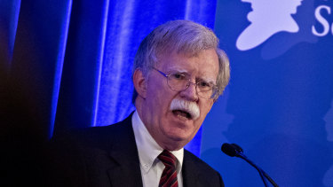 John Bolton, national security advisor, speaks at a Federalist Society event in Washington, D.C., U.S., on Monday, Sept. 10, 2018. 