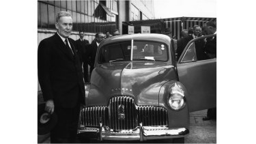 Prime Minister Ben Chifley introducing the first Australian-made GM-H car to the nation on November 29, 1948. 