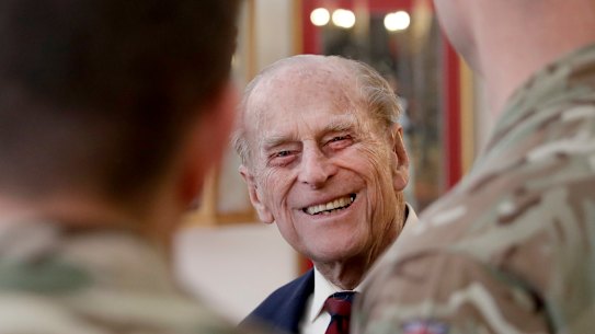 Britain’s Prince Philip, in his capacity of Colonel, Grenadier Guards, talks to Sergeants from 1st Battalion Grenadier Guards as he walks in their Mess at Lille Barracks in Aldershot, England.  