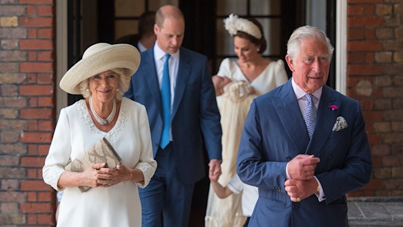 Prince Charles and Camilla Duchess of Cornwall arrive for the christening service.