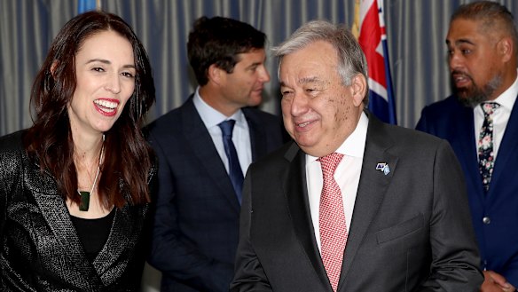 United Nations Secretary-General Antonio Guterre with New Zealand's Prime Minister Jacinda Ardern.