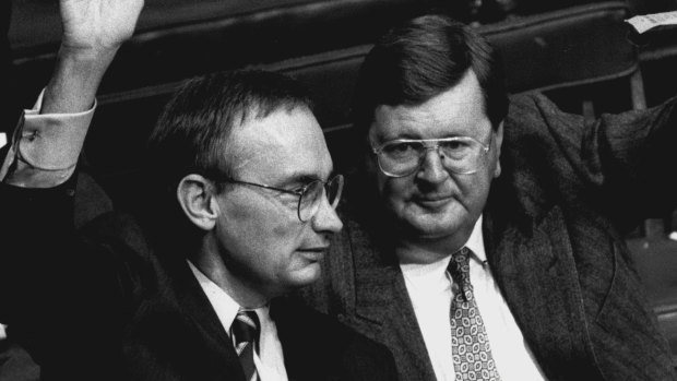 Former premier Bob Carr and Paul Whelan at Labor's 1994 state conference.