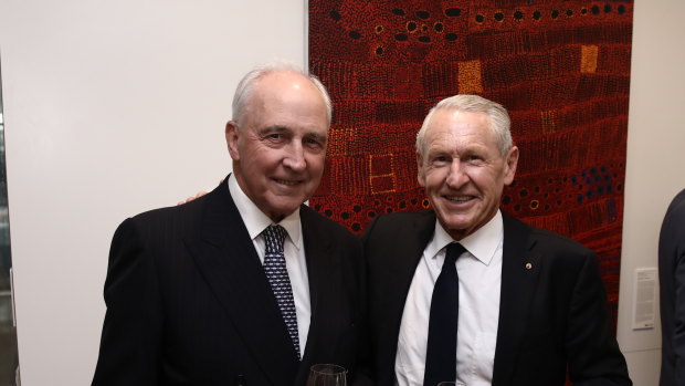 Former prime minister Paul Keating with former Westpac CEO David Morgan at the launch of the latter's biography in Sydney.