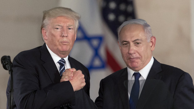Donald Trump and Benjamin Netanyahu in 2017. Netanyahu has thanked Trump for “his assistance” in securing the release of hostages.